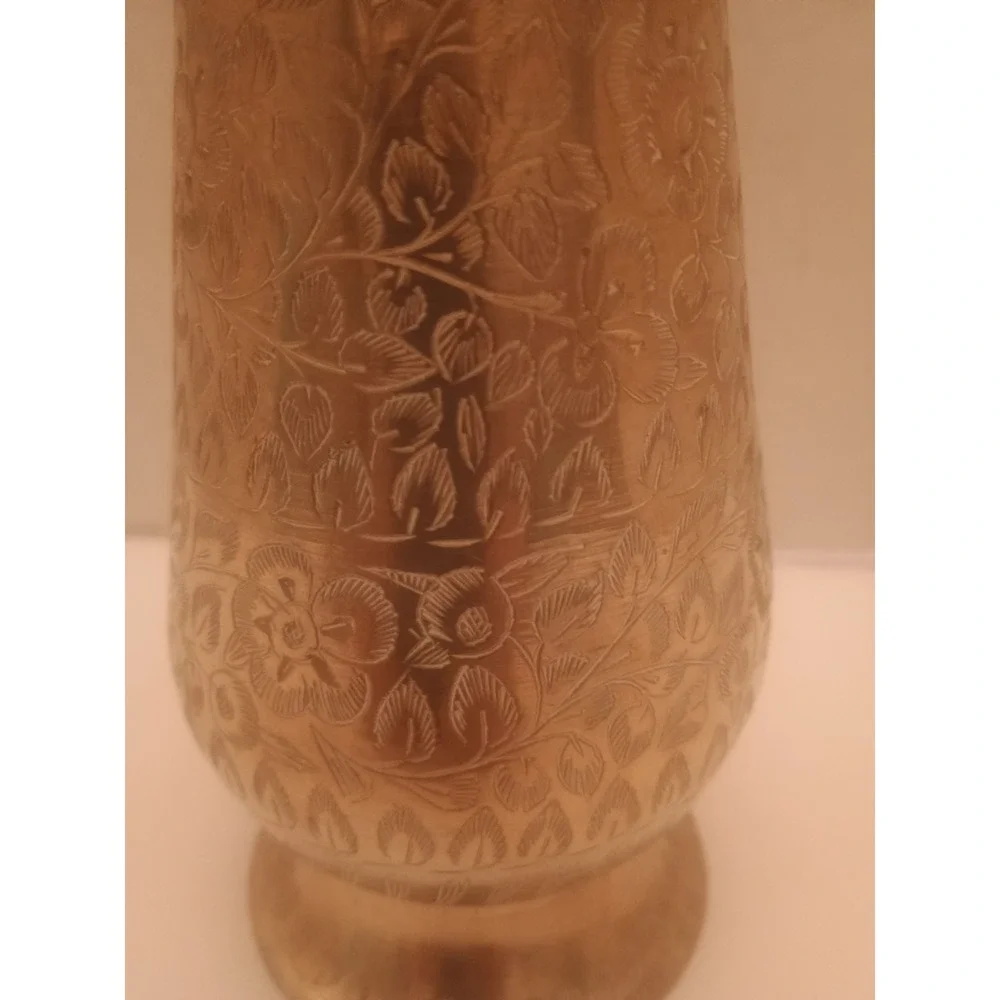 Vintage Etched Leaf/Floral Brass Vase 9